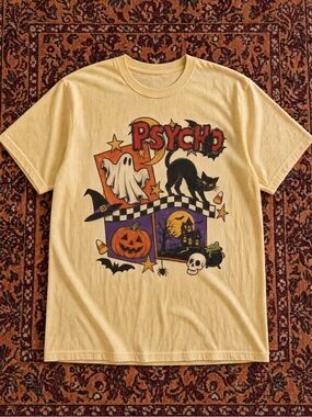 Yellow Halloween Graphic Tee - Psycho Print